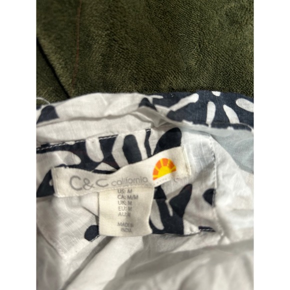 C&C California Womens Black White Floral Tile Tiered Maxi Dress Smocked Back M - Picture 4 of 5